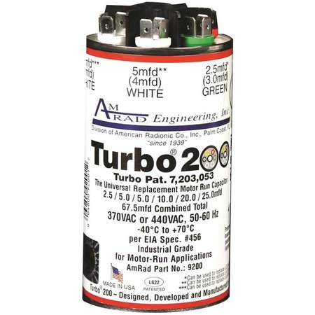 GLOBAL SOURCE CAPACITOR, 2.5-67.5 MFD, 370 / 440 VAC TURBO 200